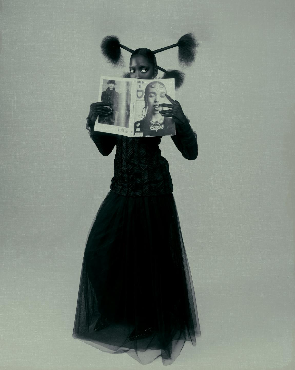Artistic fashion portrait with unique hairstyle