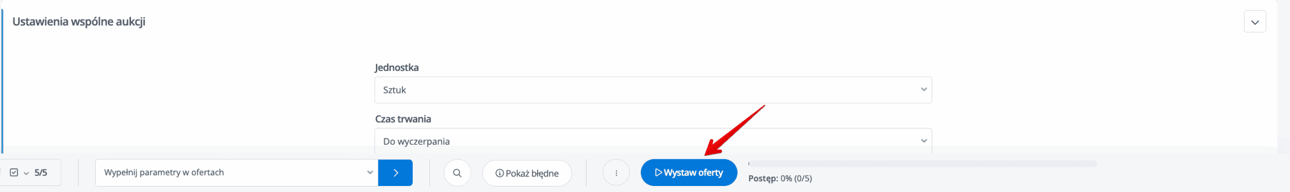 Przycisk wystawiania ofert na formularzu w Base.com