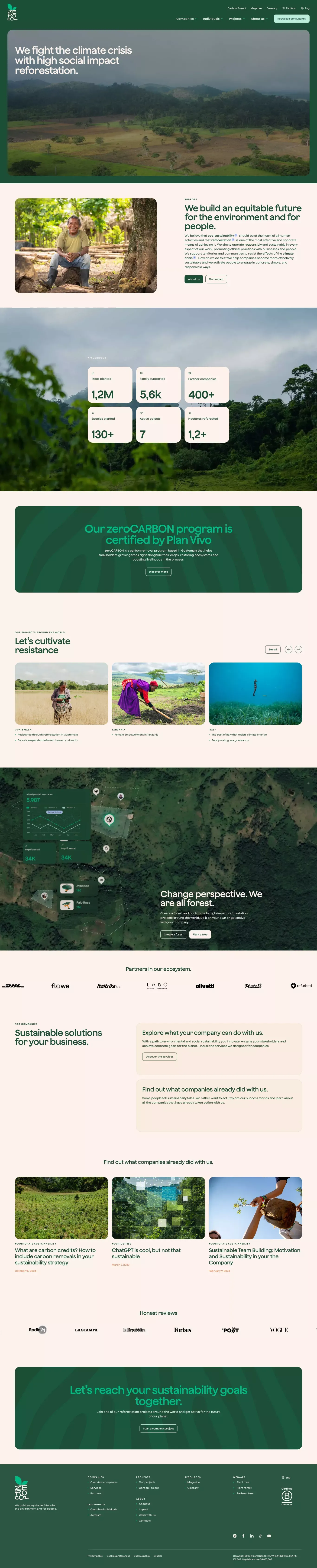 Sustainable and environmental projects f landing page screenshot showcasing Nature design