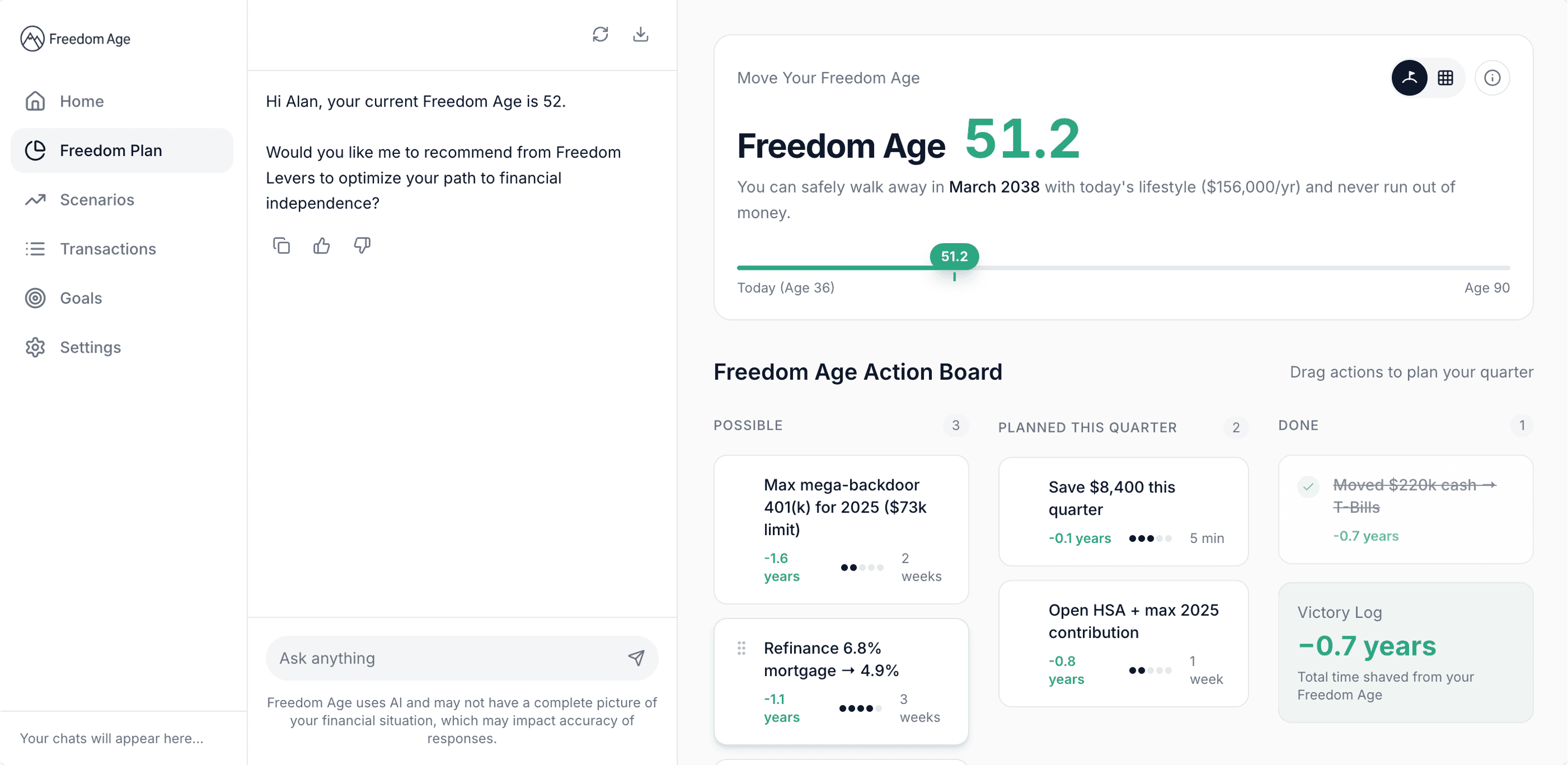 An image of Freedom Age dashboard