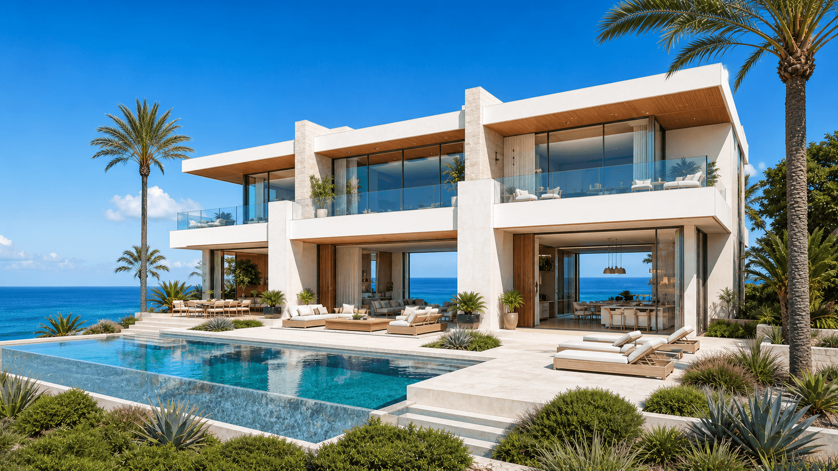 Modern oceanfront home with an infinity pool overlooking the sea