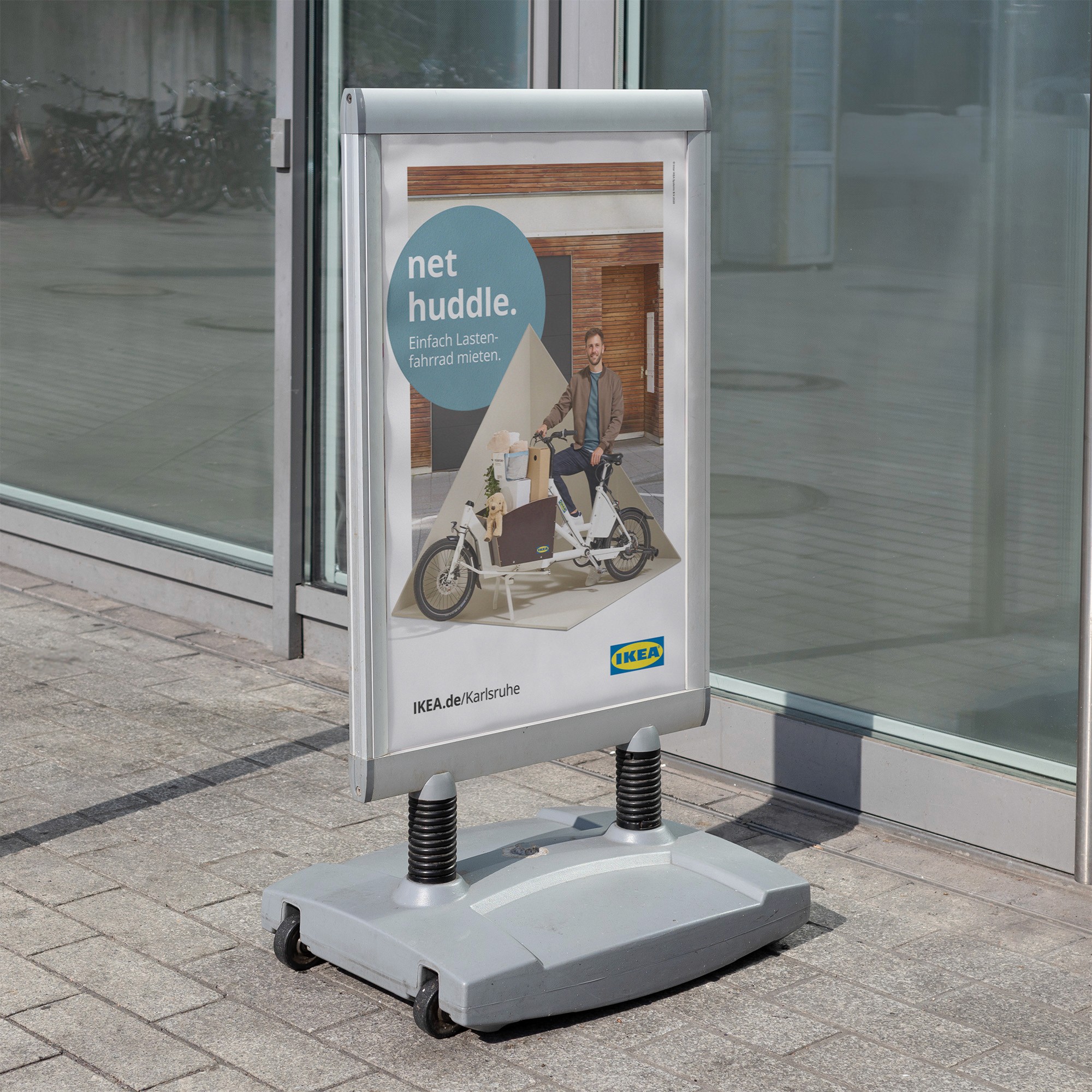 Cargo bike loaded with IKEA products featured in the net huddle campaign promoting sustainable transport.