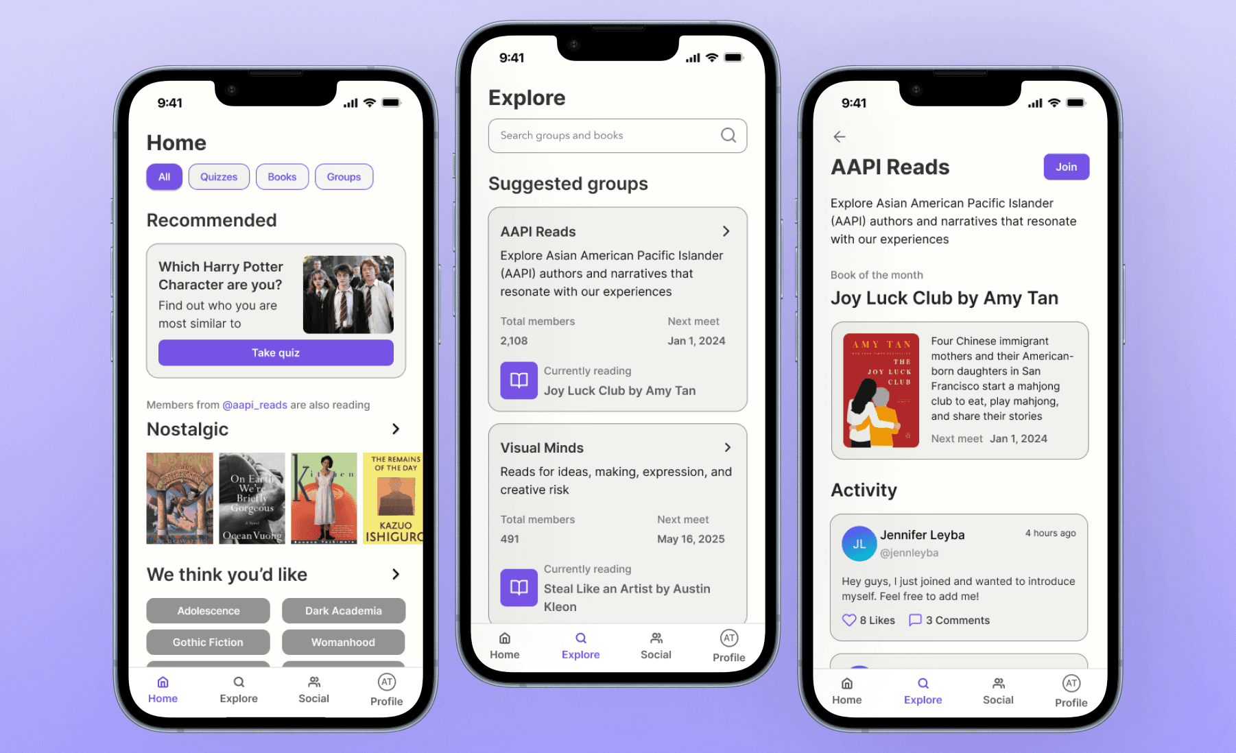 3 mobile device mockups of bookly app