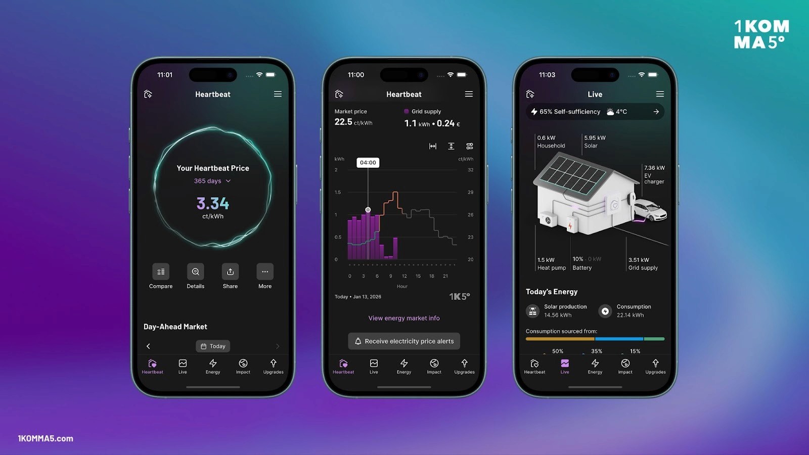 Screenshots of 1KOMMA5º's Flutter App Heartbeat