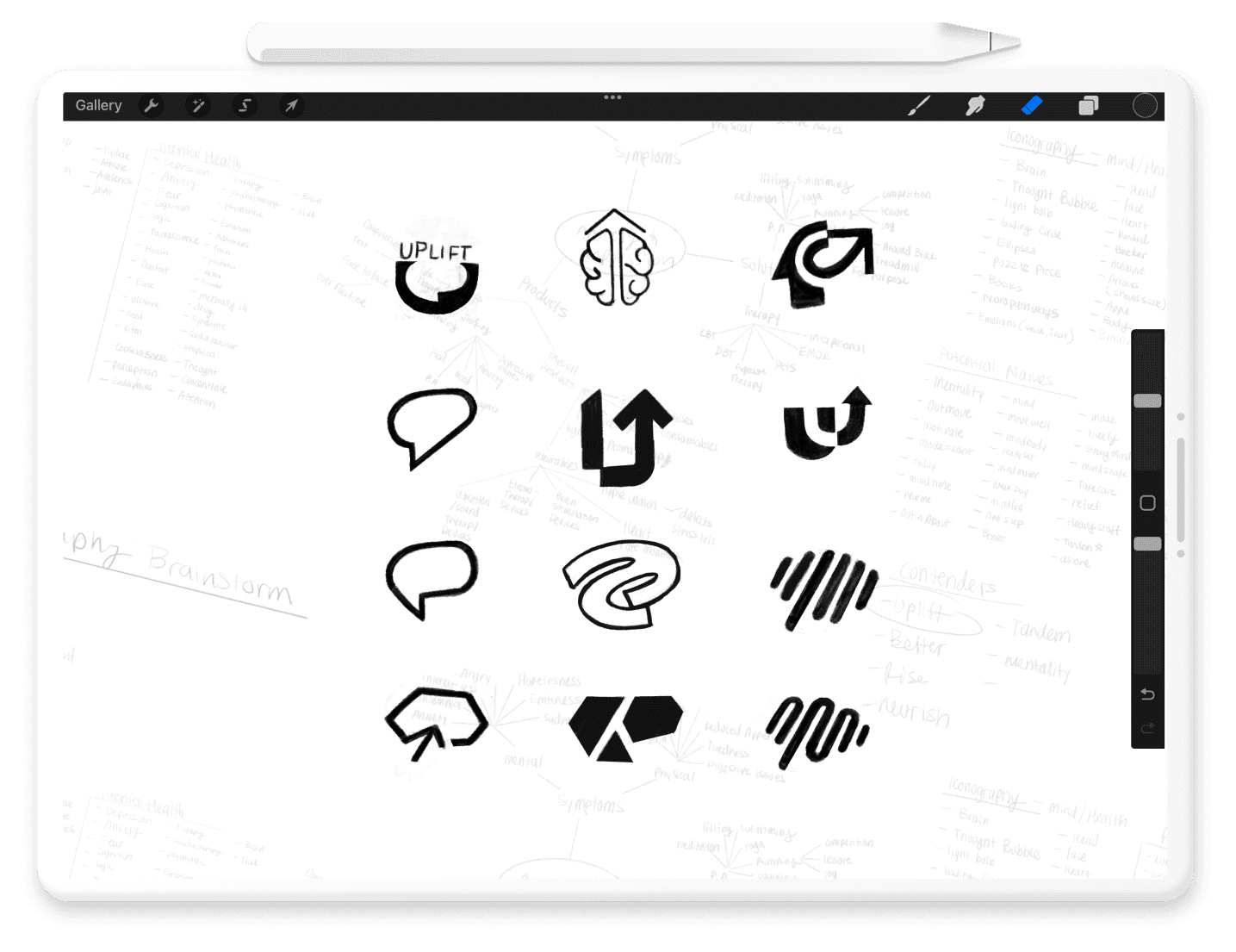 Ipad displaying logo drawings