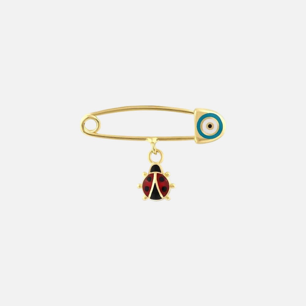 Uğur Böceği Figürlü 14 Ayar Altın Bebek Yaka İğnesi