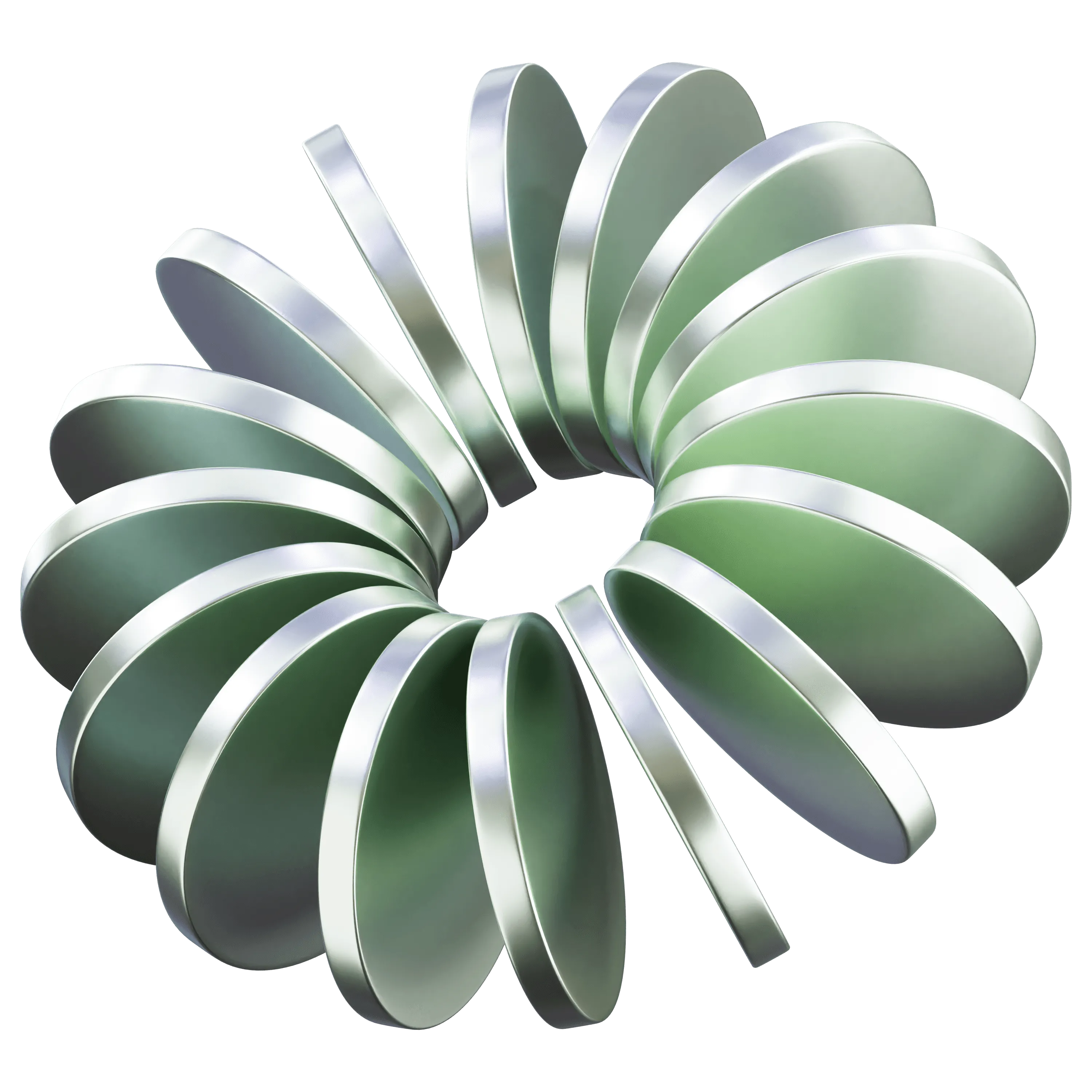 Design portfolio project showing Metallic spiral sculpture with curved blades on black background, showcasing digital illustration and graphic design skills. designed by Jeffrey Hakim