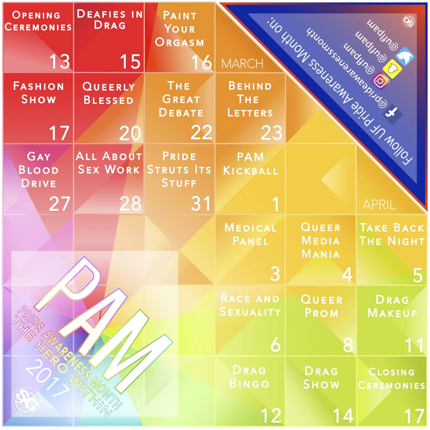 Calendar of events with a multicolored background