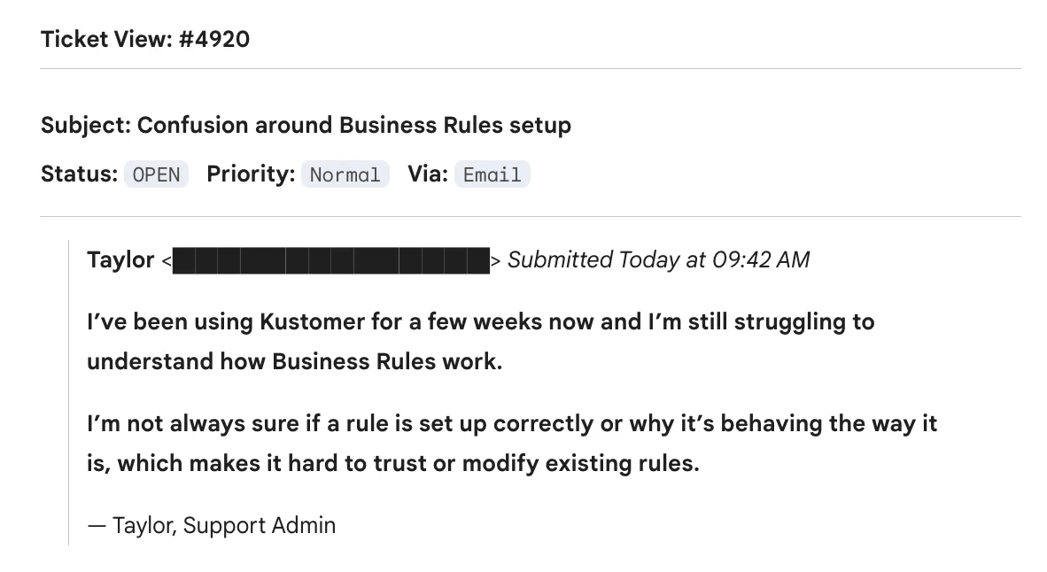 ticket from customer