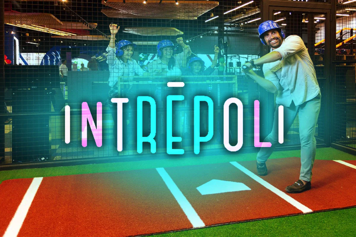 Intrépoli logo over a batting cage scene with a batter in a helmet.