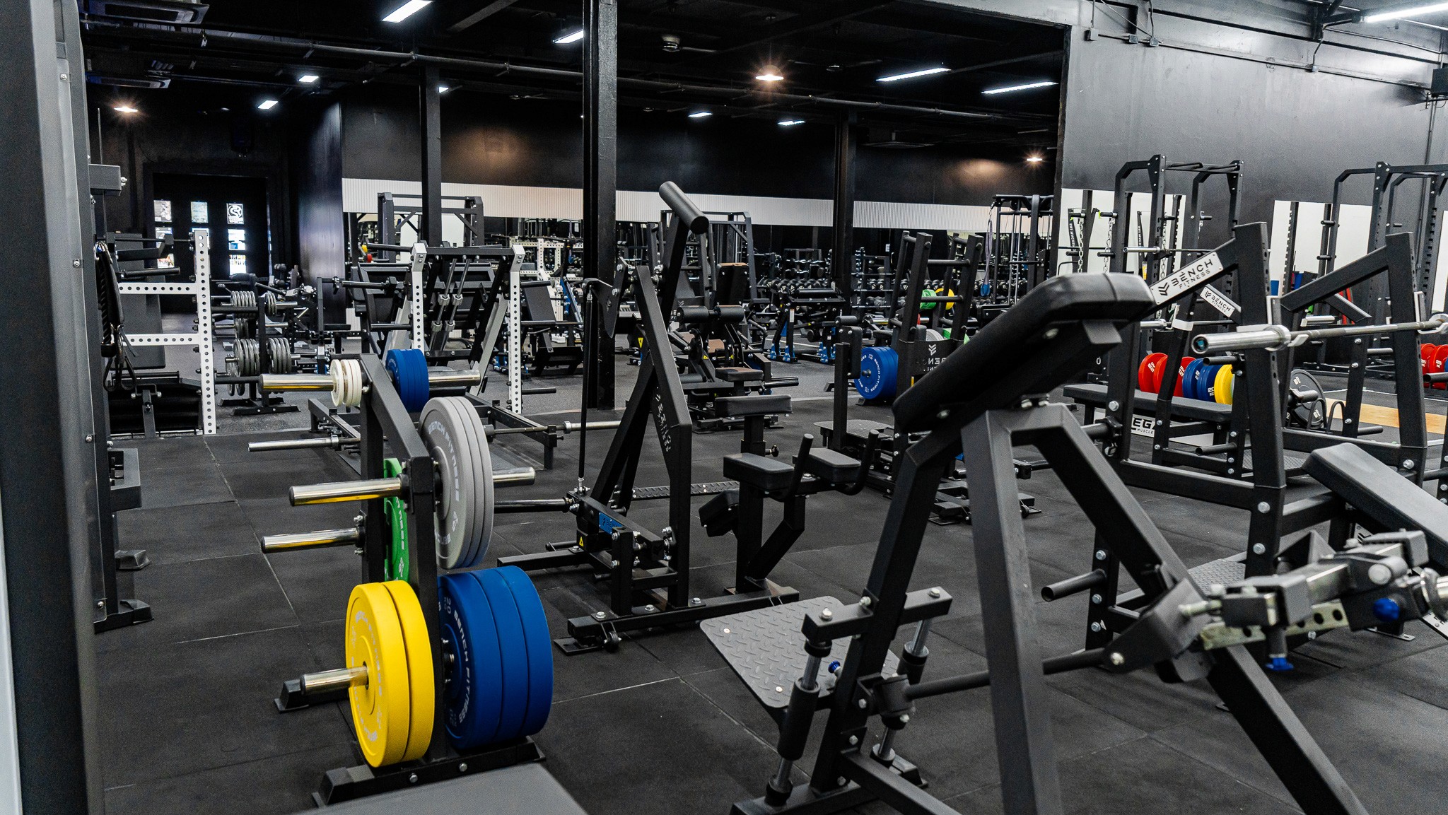 High-tech cardio machines at Legacy Muscle Universe Koh Samui, including treadmills and ellipticals in a spacious, air-conditioned gym.