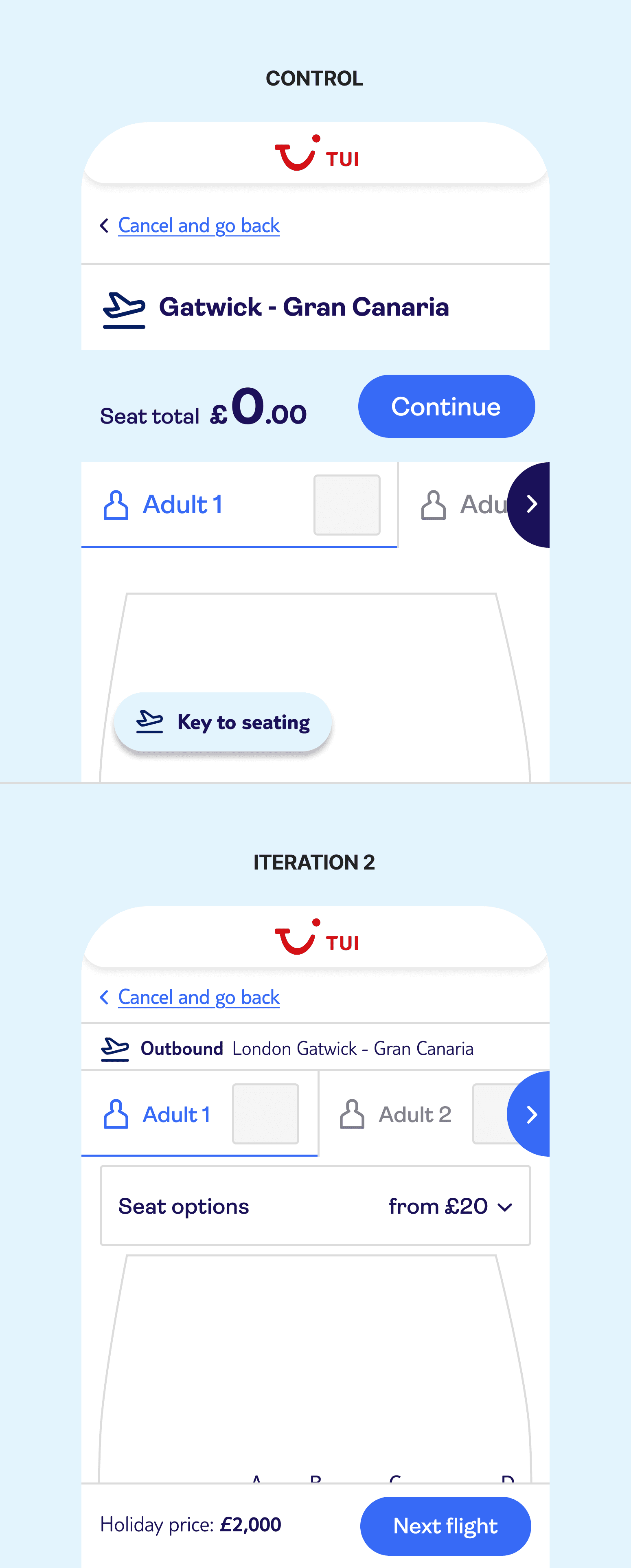 Comparison between original and new design for iteration 2. 