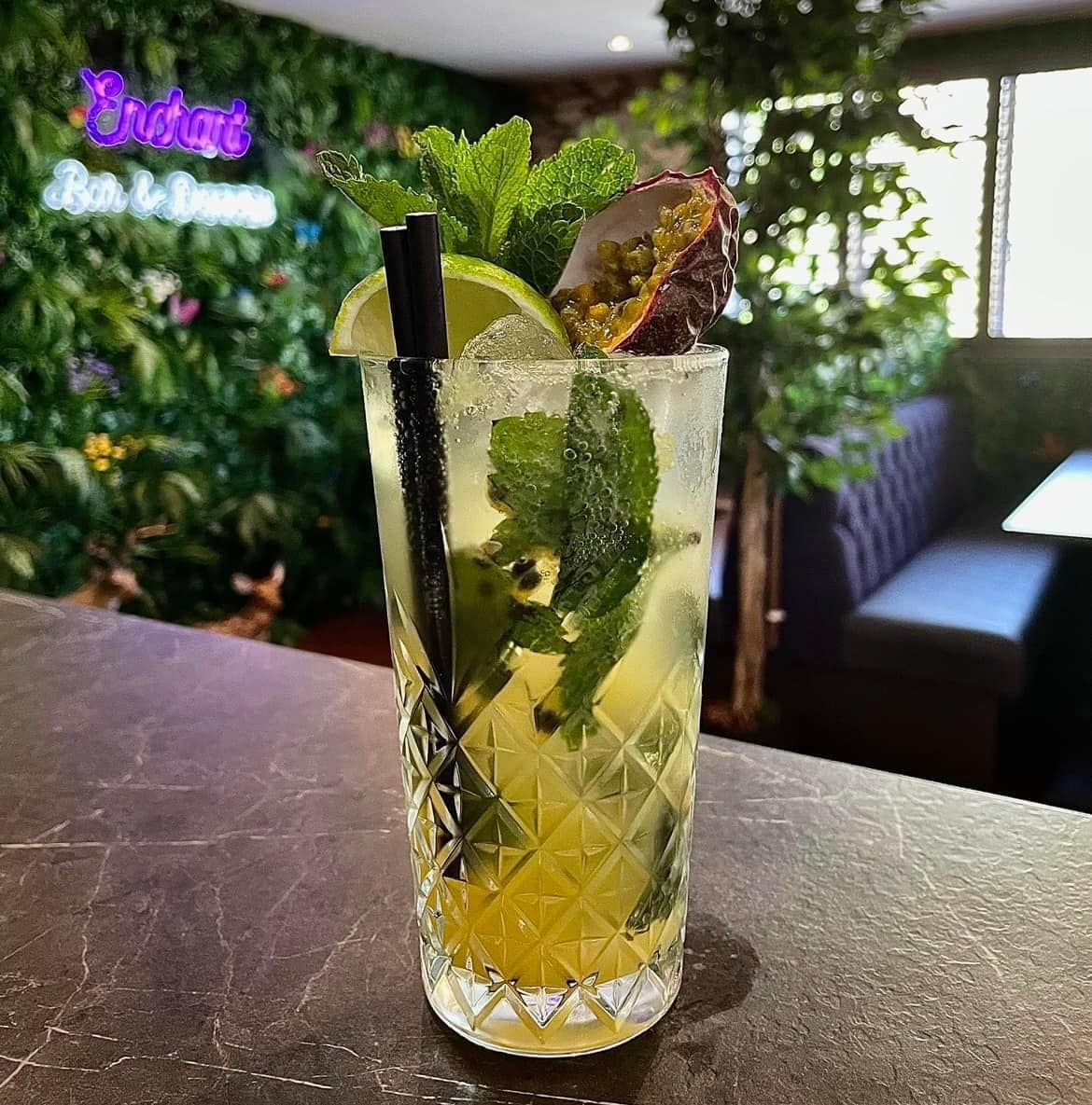 blue and black glass bottle