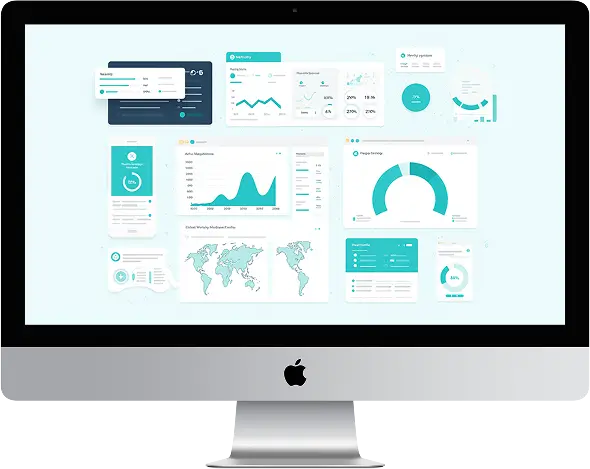 Imagem de um monitor, mostrando análise de dados, com gráficos