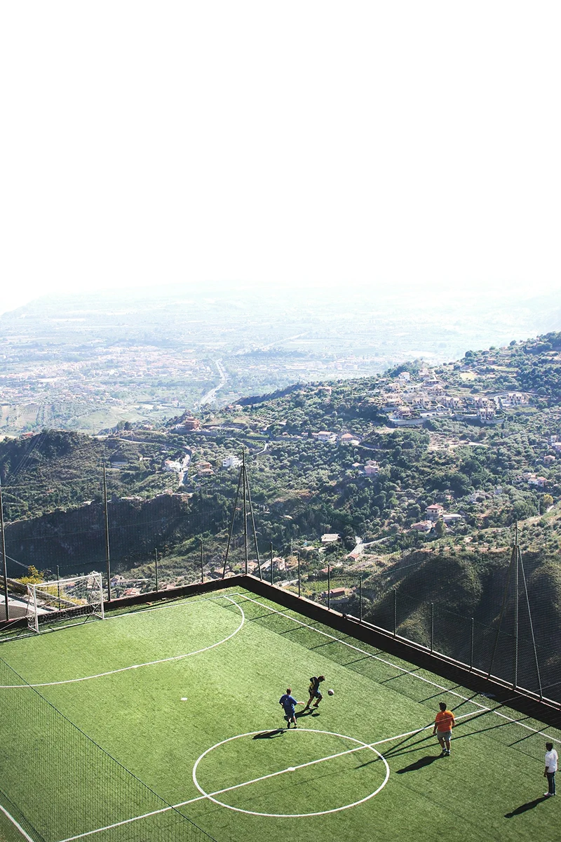Small soccer field overlooking a valley