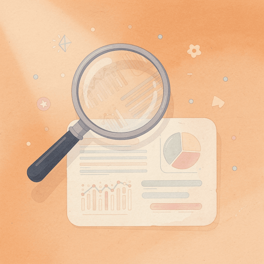 Magnifying glass examining strategy elements representing SEO testing - SaaS SEO Agency