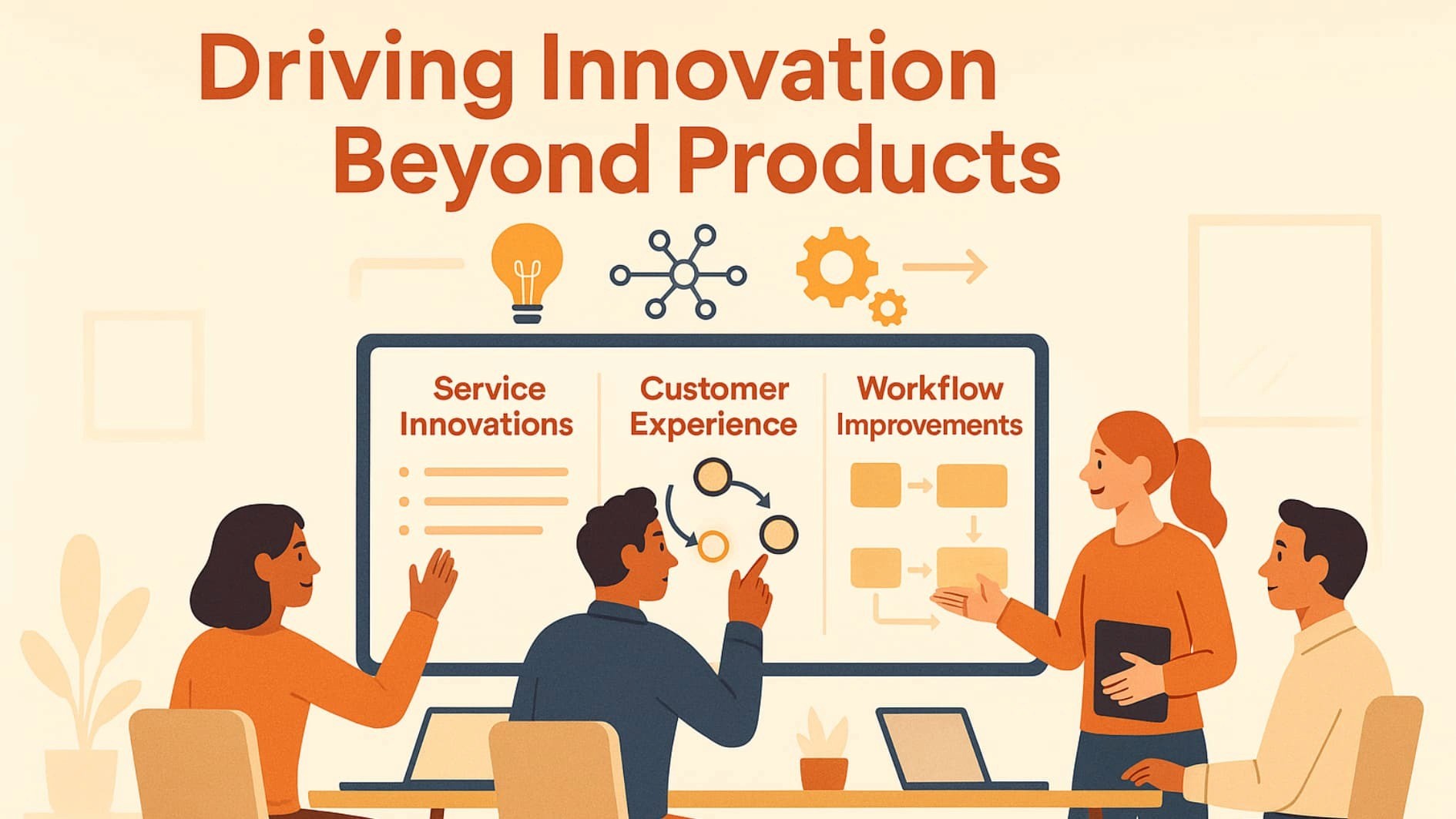 Business team brainstorming service innovation to help companies Differentiate from Competitors B2B effectively.