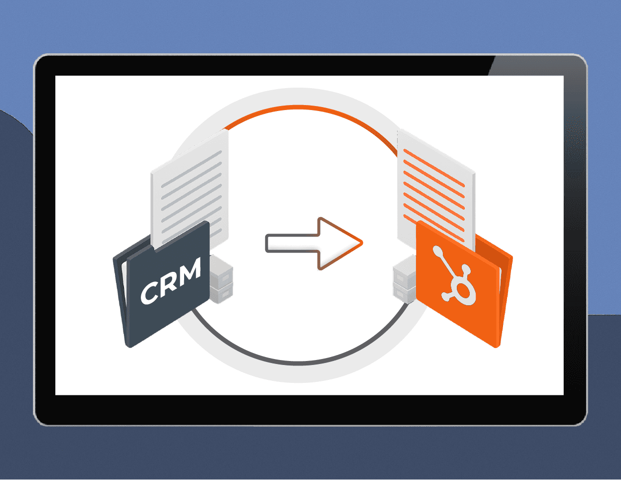 Illustration representing data migration from a CRM system to HubSpot