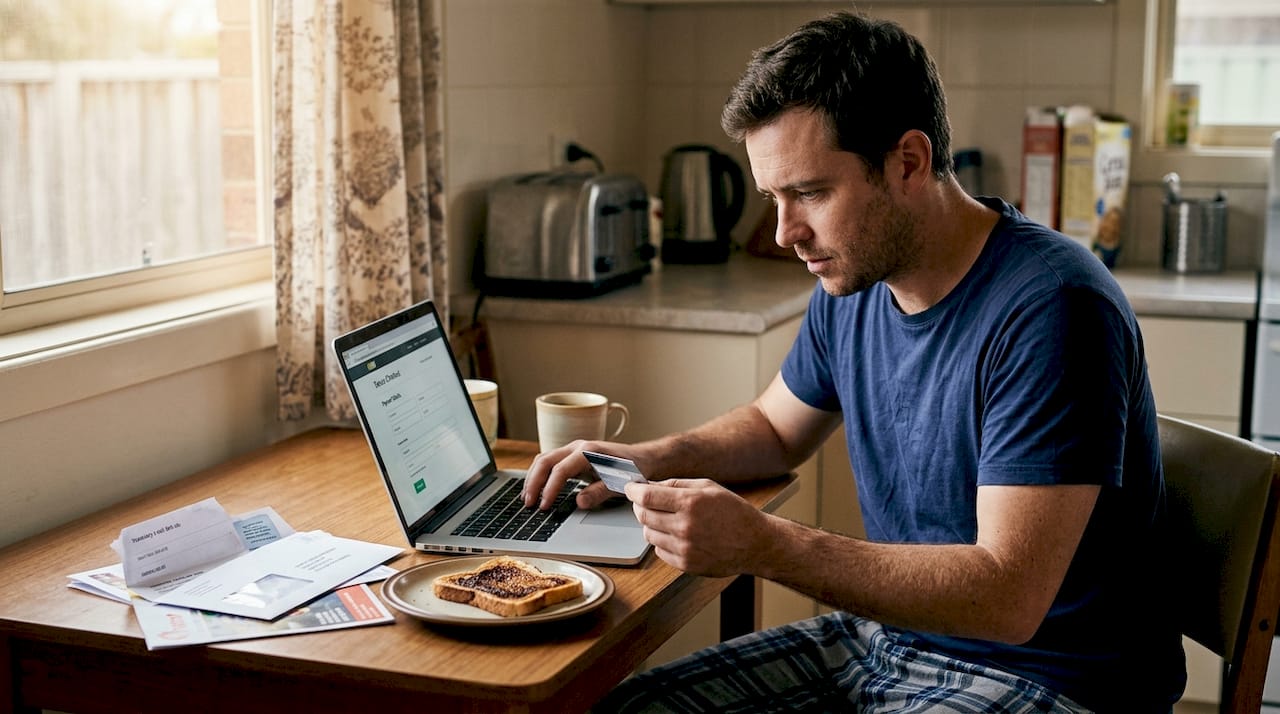 Customer entering payment at home