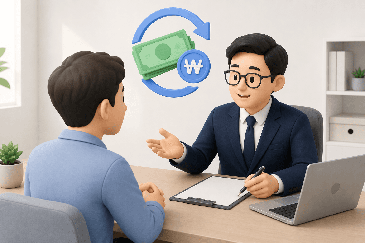 세무사에게 경정청구 상담을 받고 있는 사업자