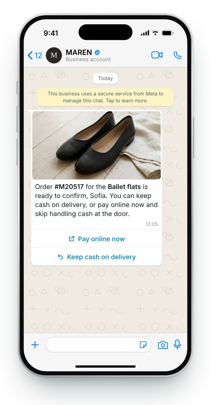 Offer to switch to prepaid: WhatsApp COD confirmation on an iPhone