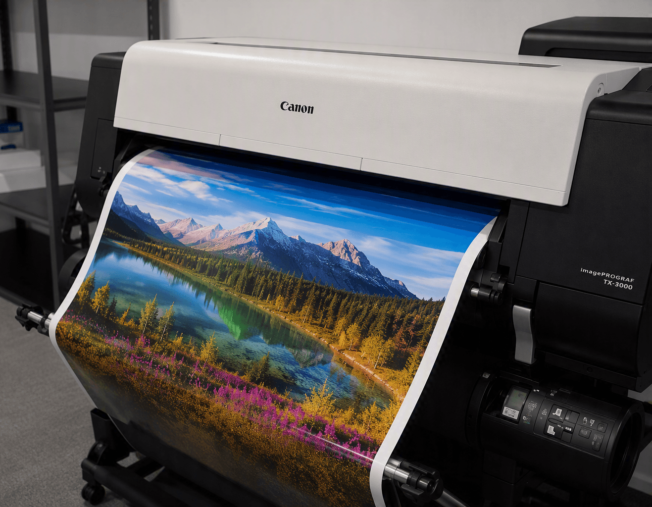 Wide format printer printing a colour landscape poster