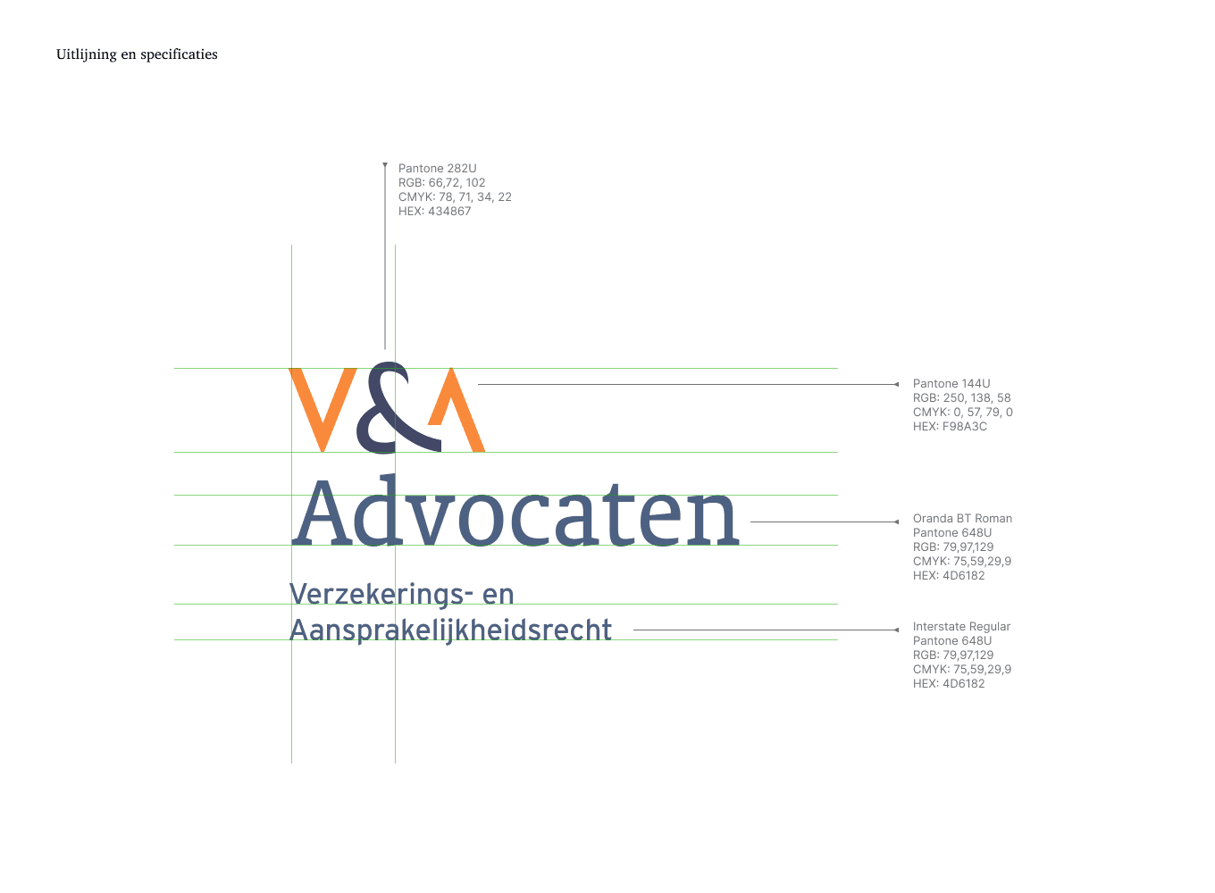 Ontwerp Brand Identity en Visuele Identiteit voor V&A Advocaten uit Rotterdam door Nederlands Freelance Brand en UX-UI Designer Michiel Nagtegaal uit Voorburg.