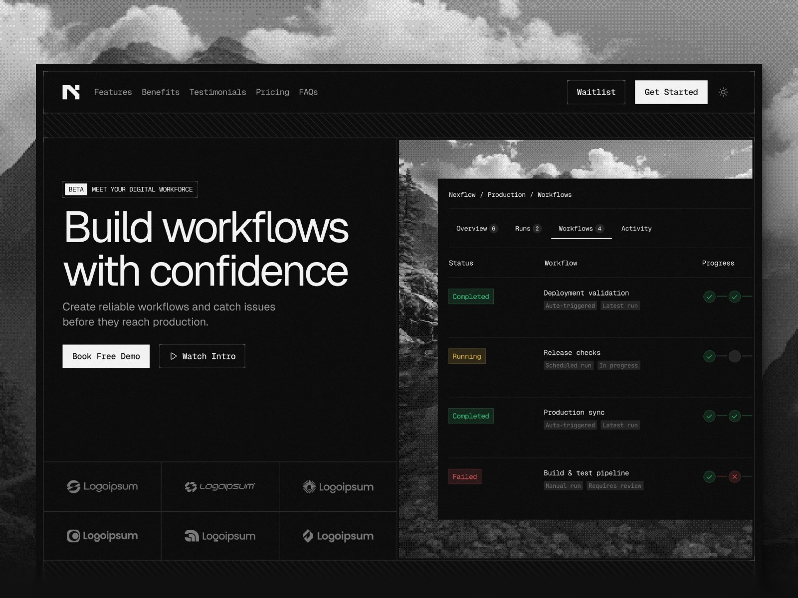 Nexflow — 高级暗黑黑白极简 AI 产品官网设计灵感