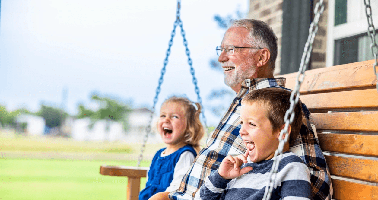 Happy grandpa and grandkids