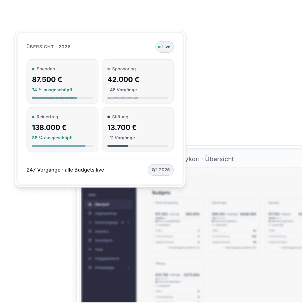 mykori Lösung Alles auf einen Blick – zentrales Dashboard für Budgets und Förderungen
