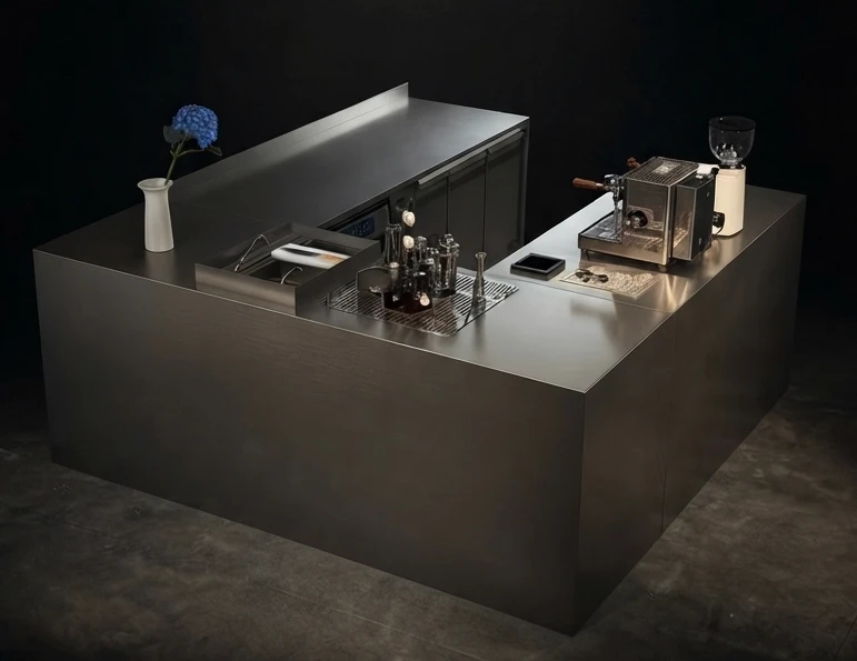 Coffee station design made from AISI 304 stainless steel