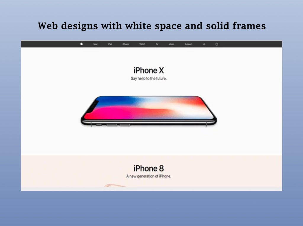 Web designs with white space and solid frames