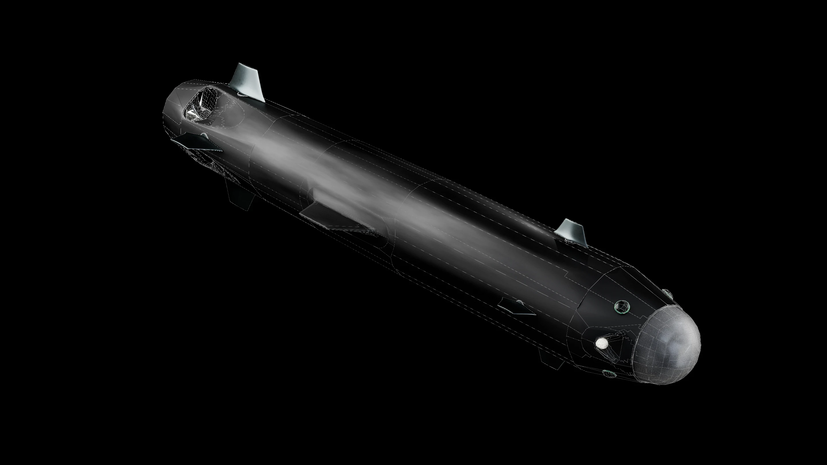 3D render of an autonomous underwater vehicle (AUV) — BotBlox rugged networking for high-pressure, low-temperature subsea environments