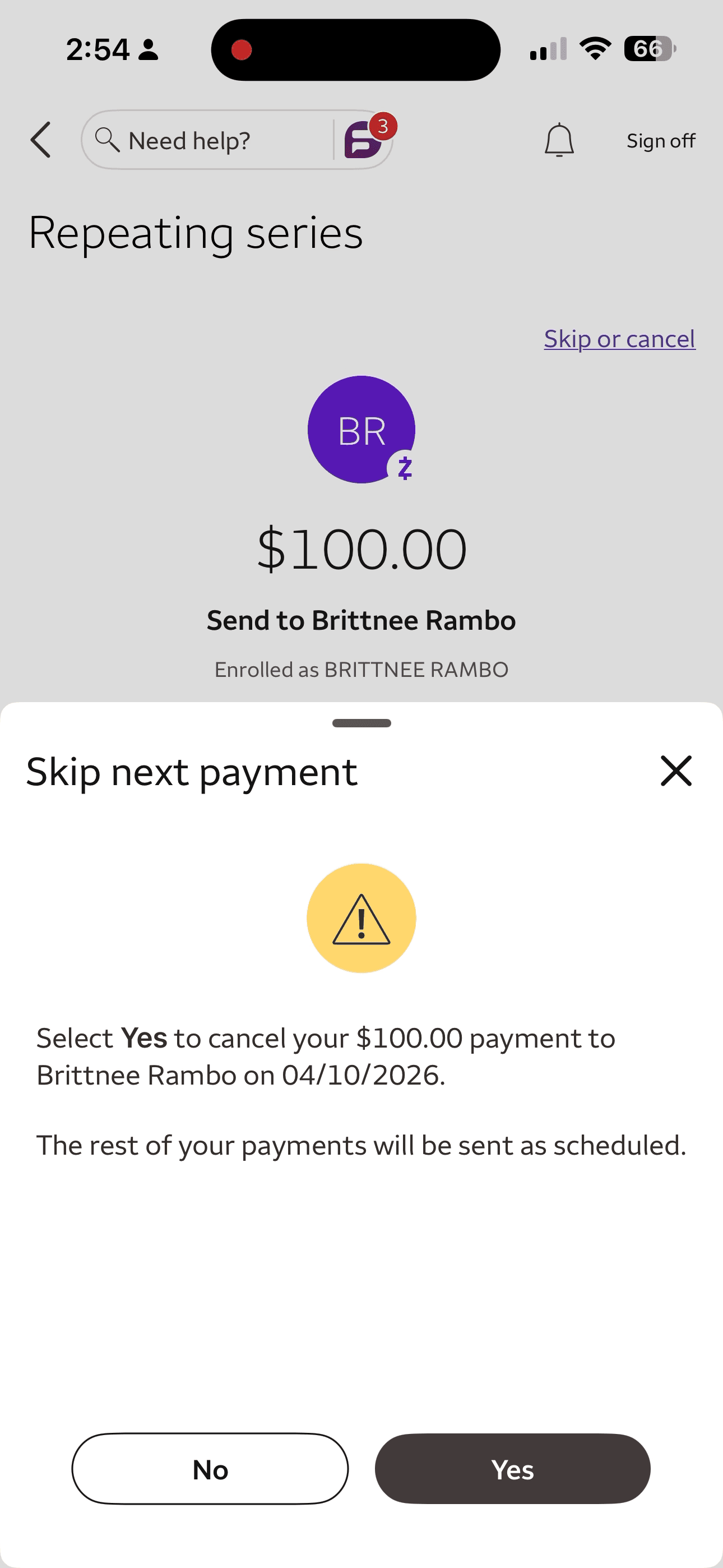 Skip payment flow screen 3