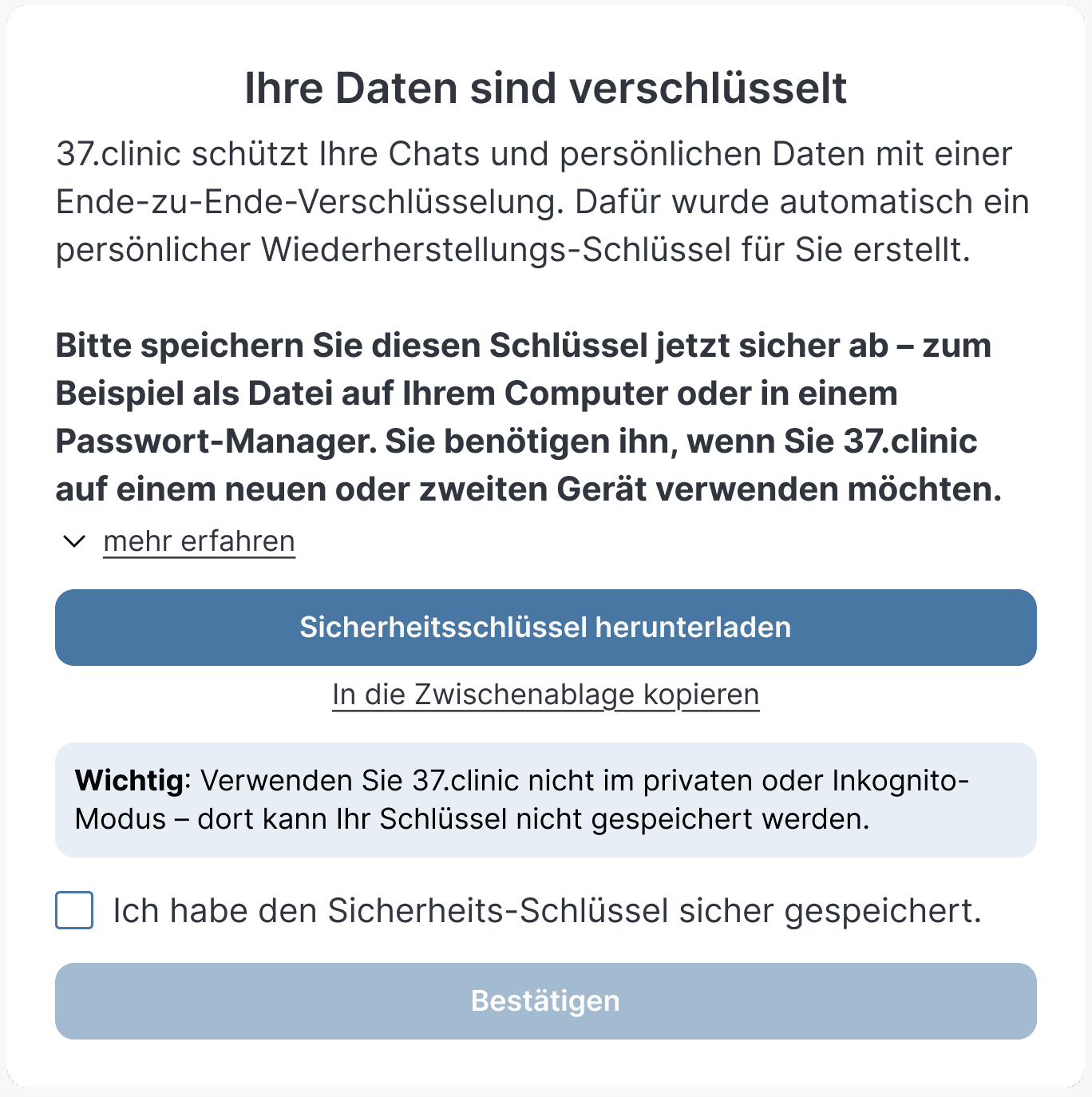 37.clinic - Daten sind verschlüsselt popup