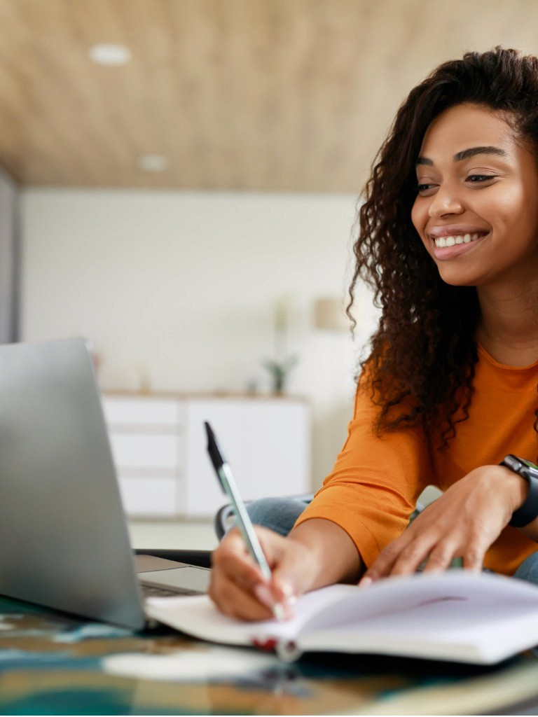 Woman completing an online course.