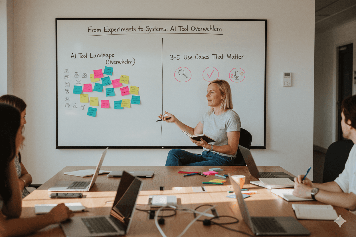 Decision framework for choosing AI use cases - showing how to narrow down from 50+ AI tools to 3-5 focused use cases that deliver ROI