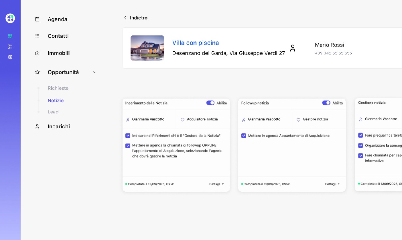 Schermata CRM JAIRES con gestione incarico e procedure di follow-up