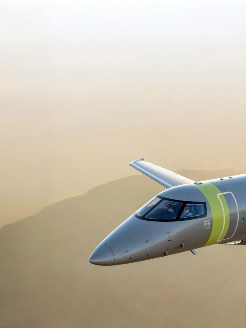 Closeup of pilots flying the Pilatus PC-24