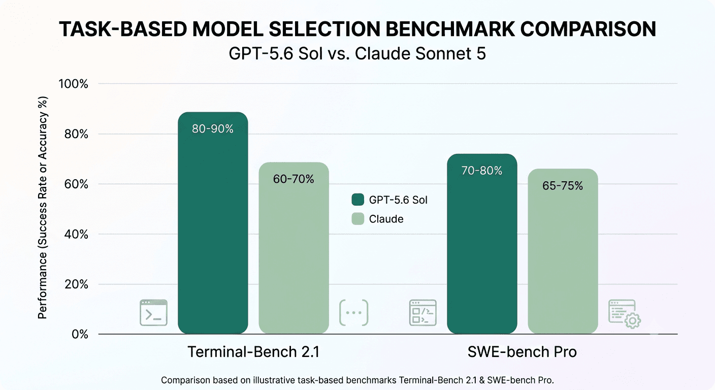 task-based model selection benchmark comparison GPT-5.6 Sol vs Claude Sonnet 5