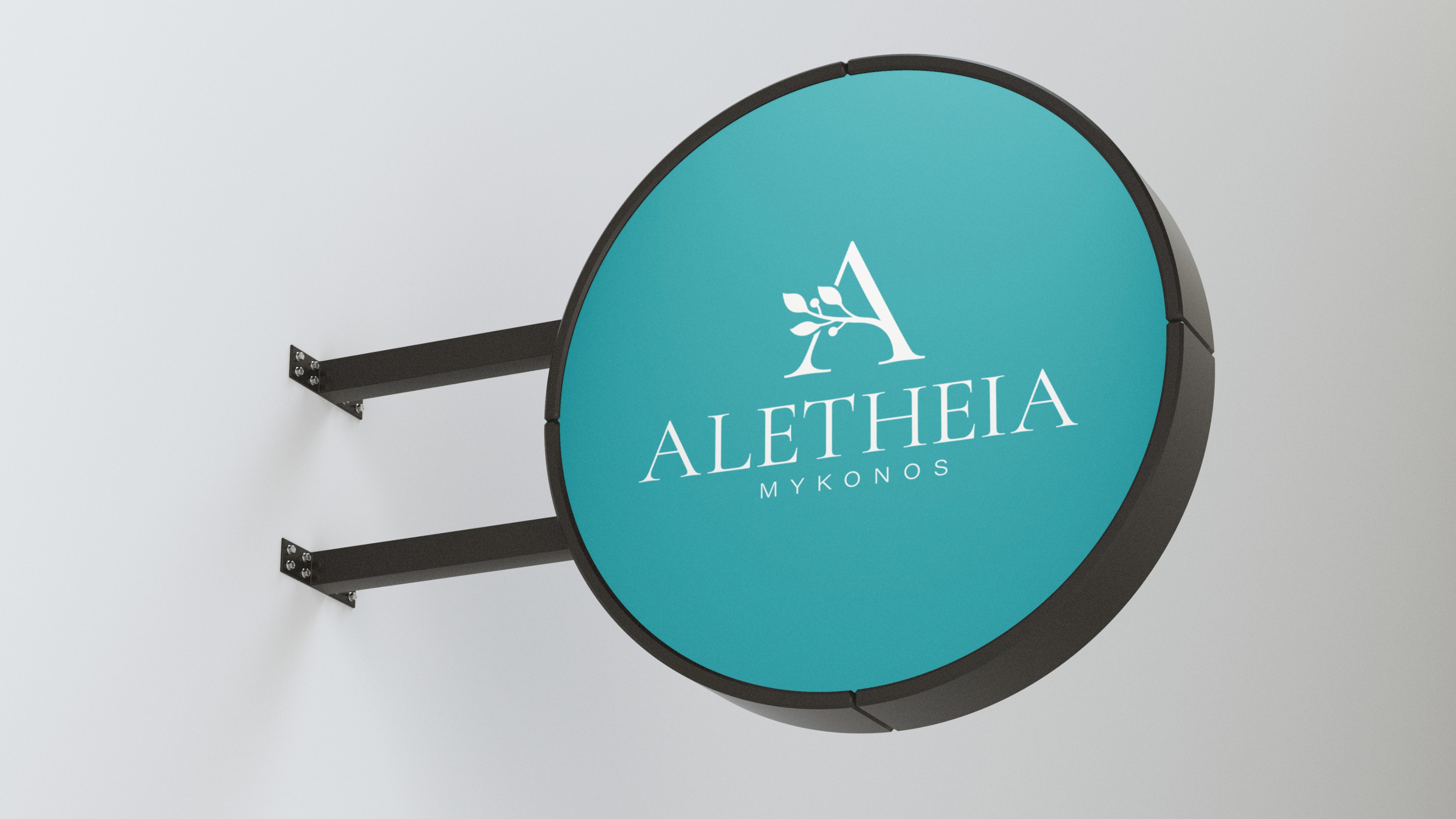 Hotel signage mockup featuring a white A logo on a blue background f