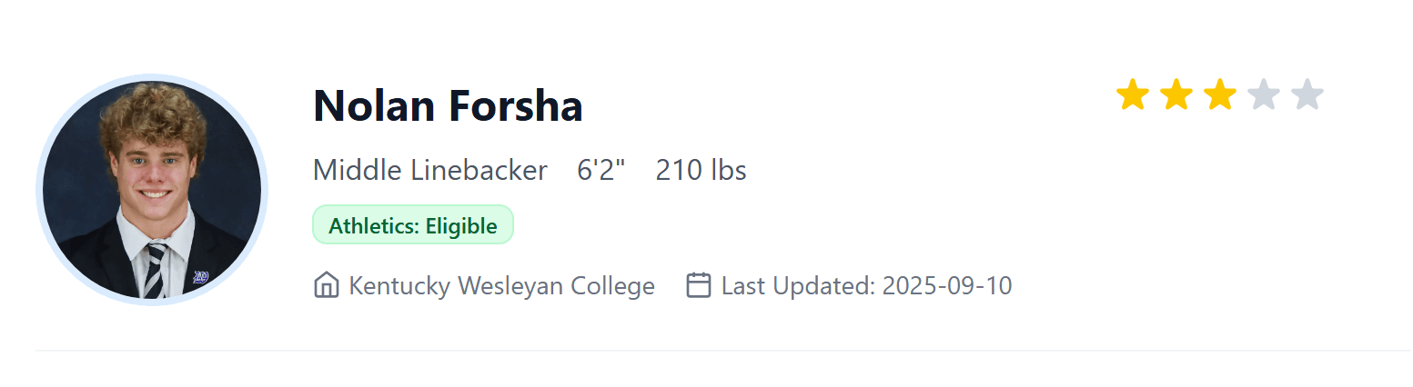 The profile banner of a transfer athlete