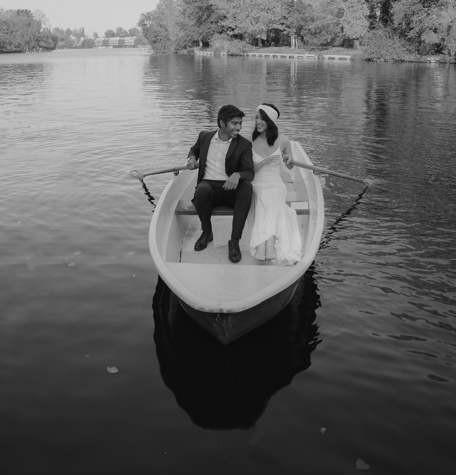 Bride couple on a boat