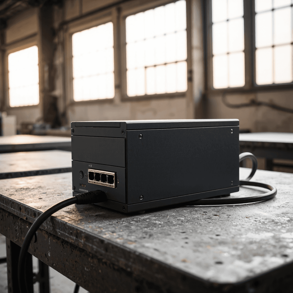 product photography of a data communication module for industrial use