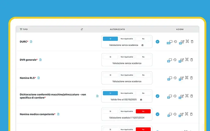 schermata inserimento documenti software sicurezza sul lavoro nella filiera agroalimentare