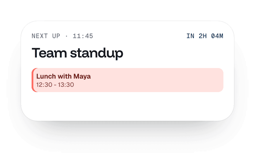 Medium widget: next up, team standup