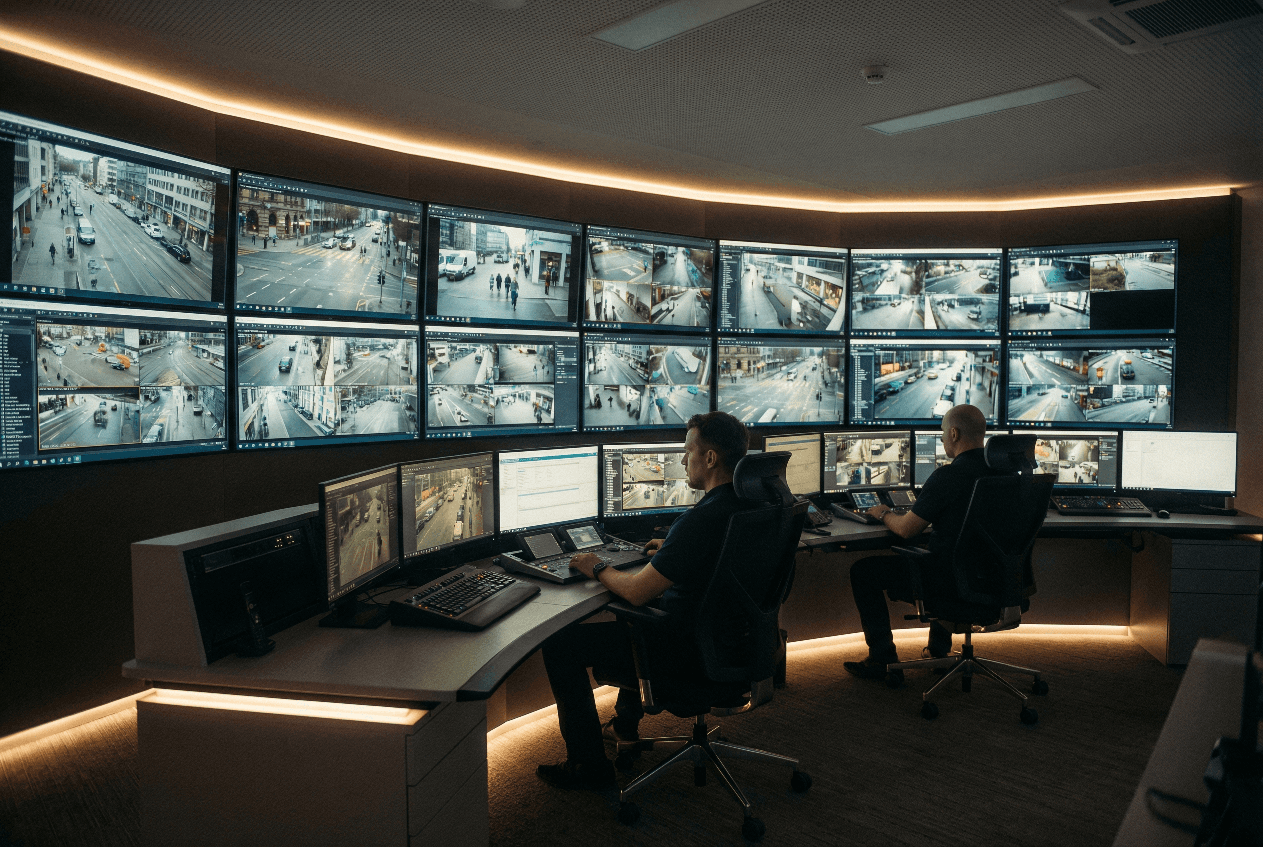 Centre de télésurveillance avec écrans de vidéosurveillance pour le contrôle des sites à Genève