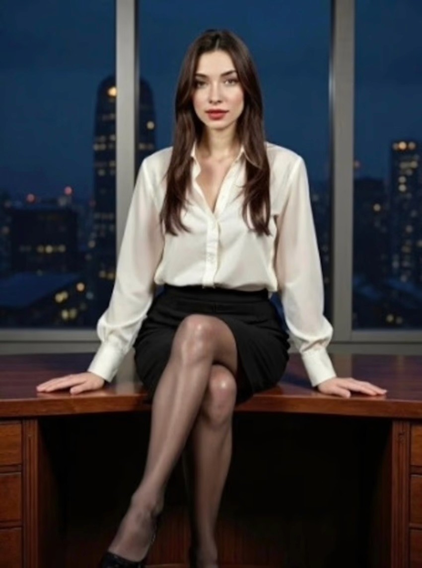 Realistic beautiful woman  wearing a tight black pencil skirt