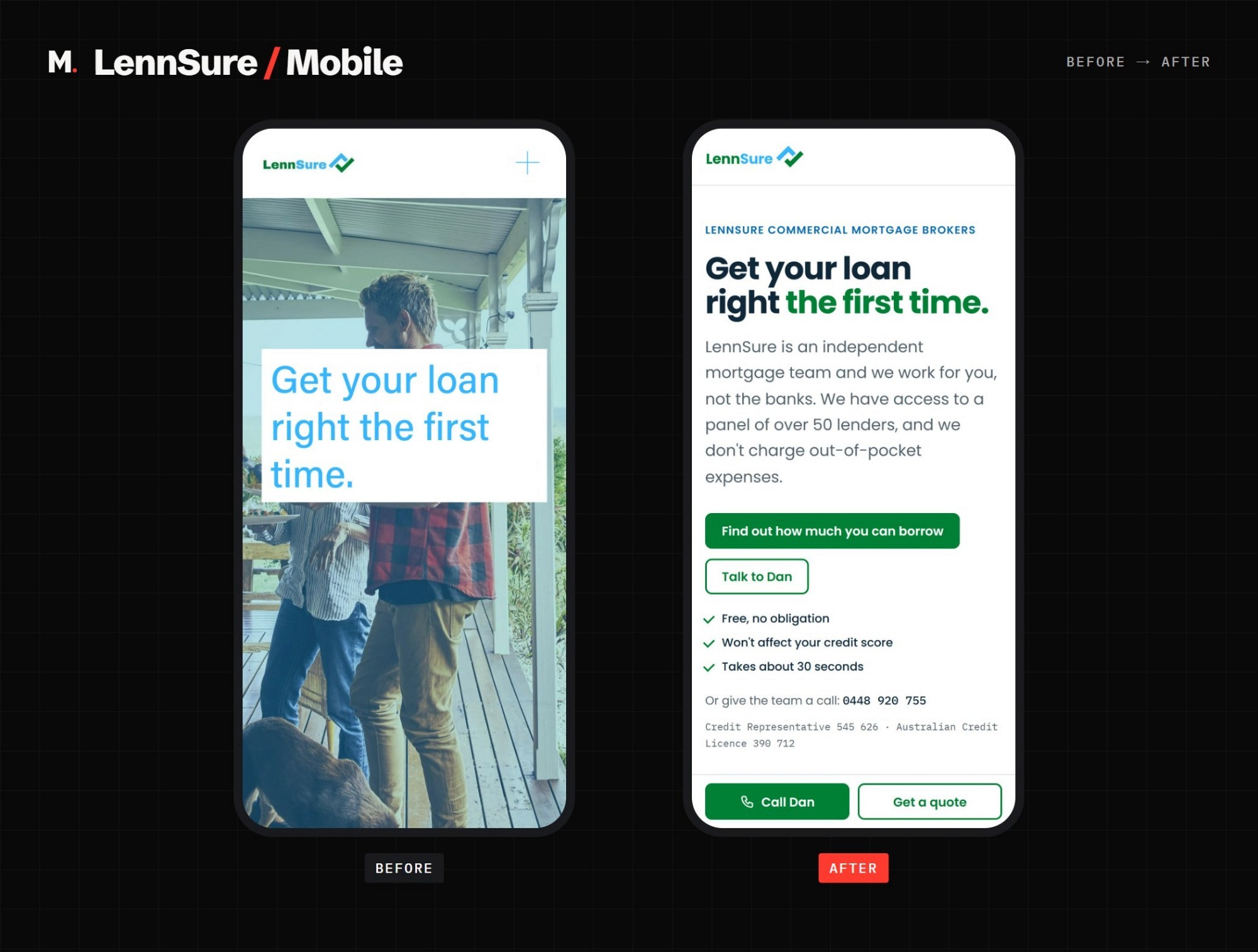 LennSure mobile before and after