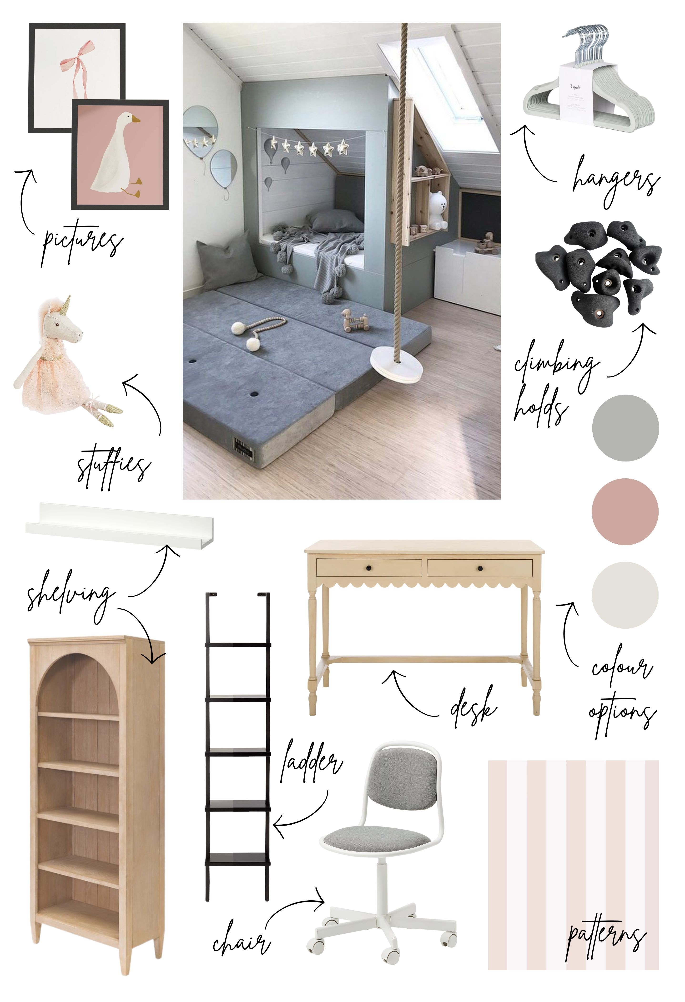 interior design mood board for girls bedroom design | homeowner hq
